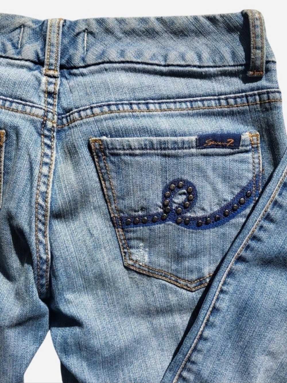 Vintage Y2k Seven7 Low-rise Blue Straight Leg Jeans with Studded Pocket